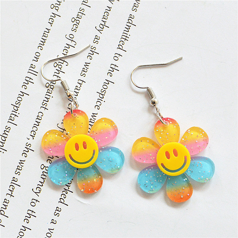 Wholesale Smiley Face Earrings Colorful Acrylic Flower Earrings ACC-ES-XN010