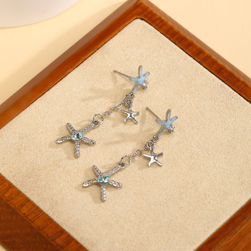 Wholesale Blue long starfish earrings