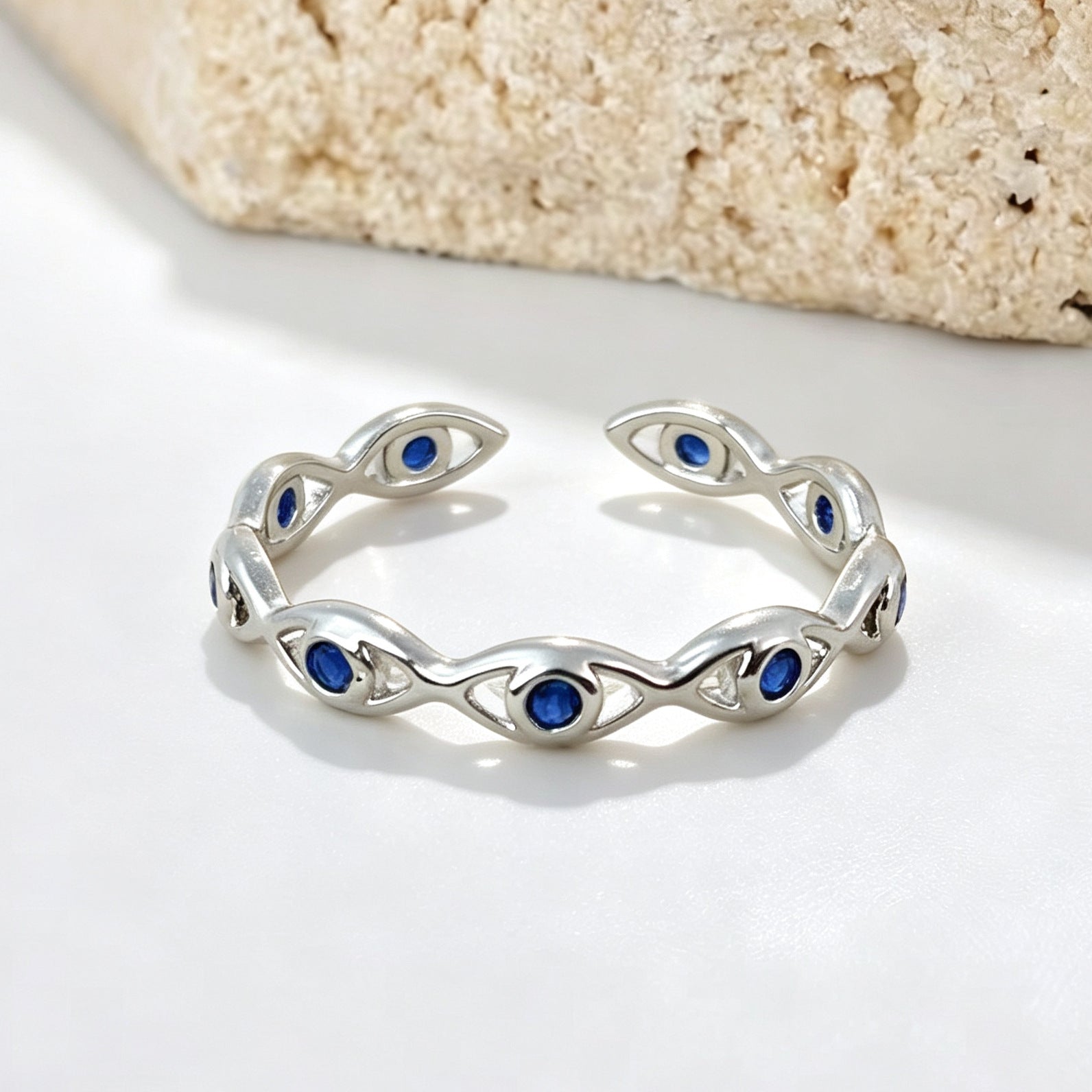 Wholesale Evil Eye Adjustable Open Ring Blue Gold Copper Zircon Stylish Party Jewelry Accessory