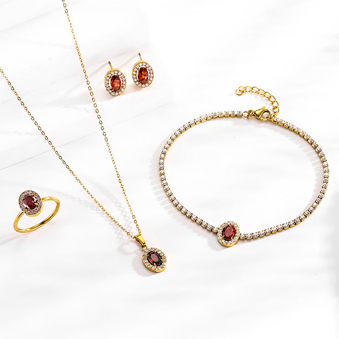 Wholesale Titanium steel zircon-set necklace earrings and bracelet set