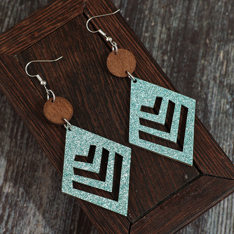 Wholesale Geometric Hollow Bohemian Wood Earrings - Fashion Accessory for Casual Resale