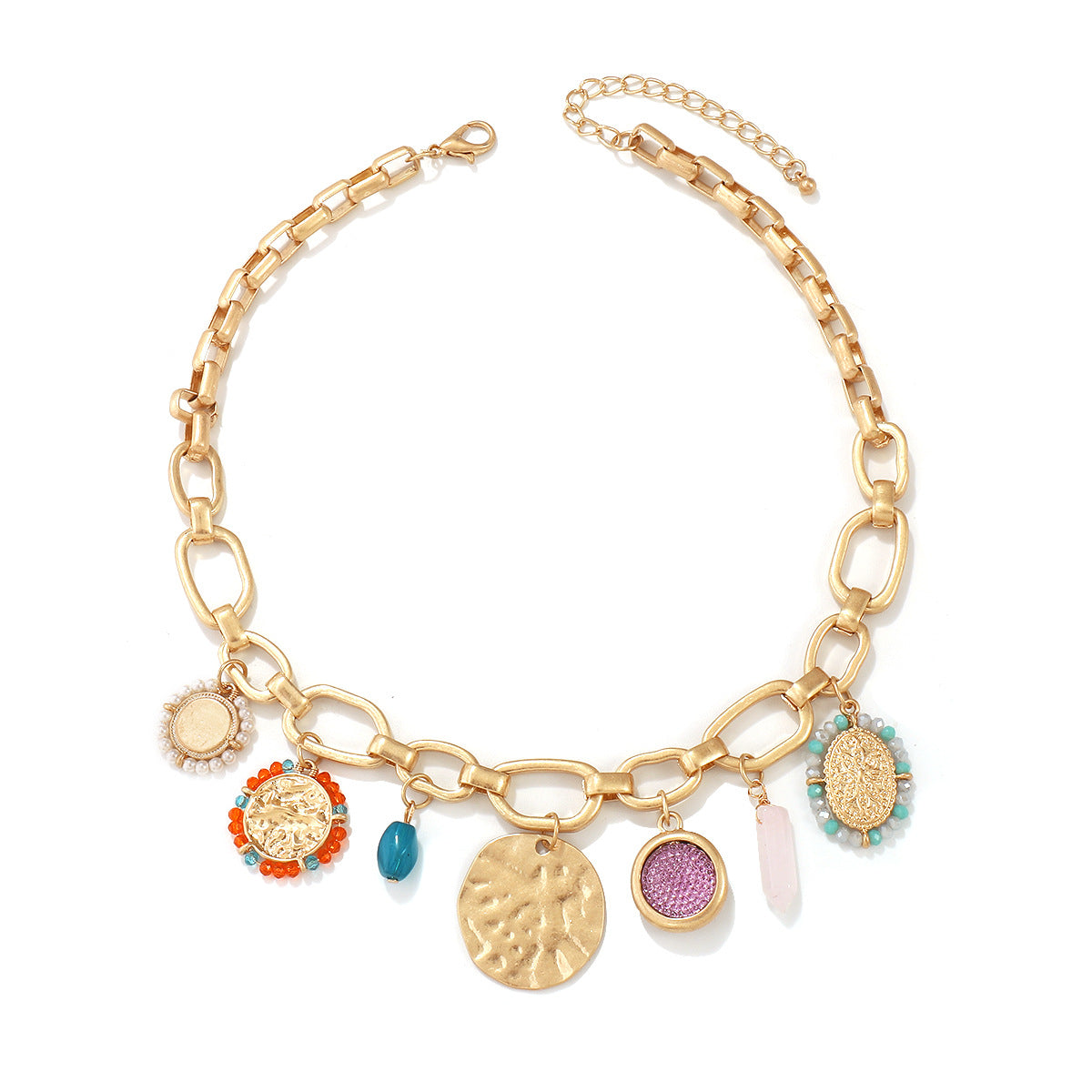 Wholesale Creative Round Brand Pendant Necklace  Geometric Coarse Chain Necklaces