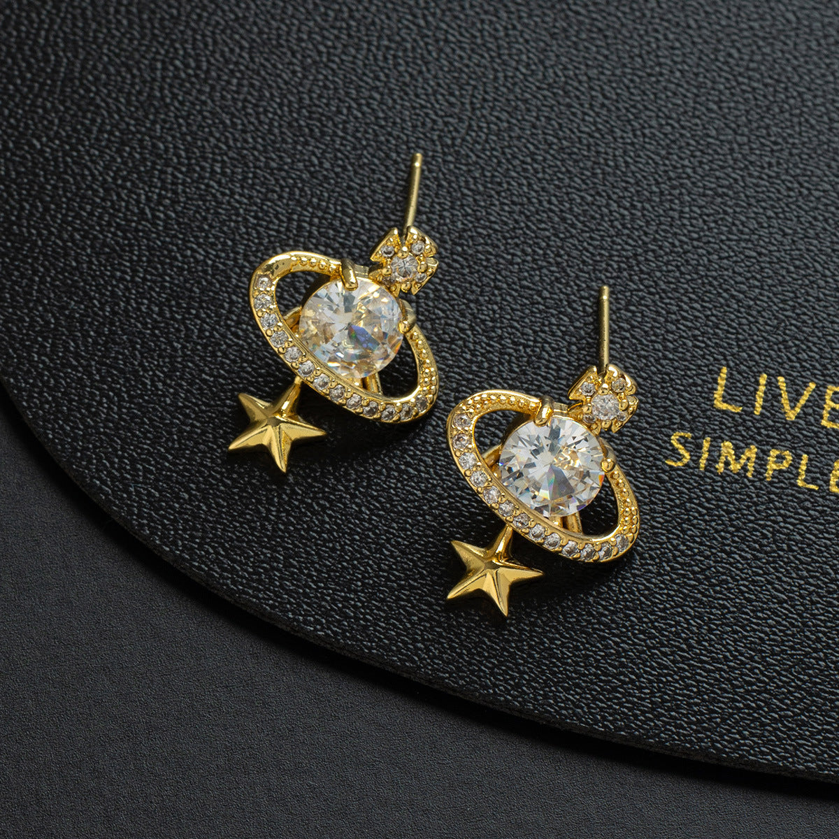 Wholesale Saturn Zircon Earrings Sweet Cool Style Gold Plated Fashion Accessory Party Gift Boutique Resale