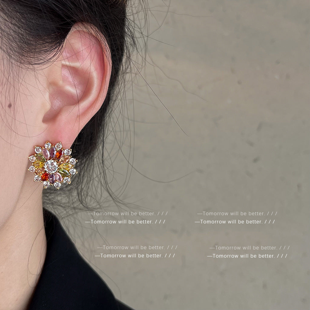Wholesale Electroplated Colorful Gem Zircon Earrings Flower Earrings ACC-ES-Eryu009