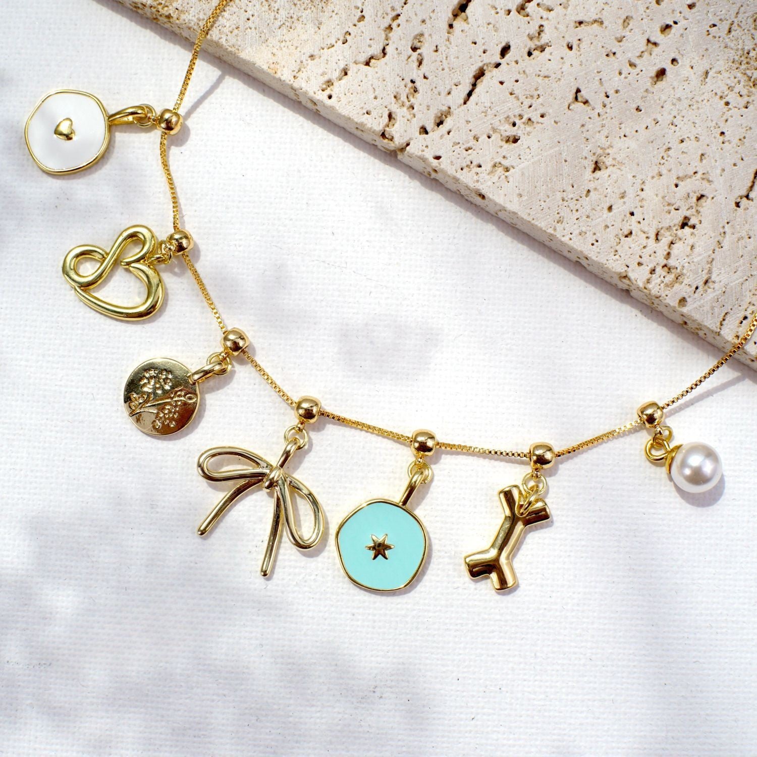 Wholesale  DIY mini dog bone bow pendant pull chain necklace bracelet personality single pendant