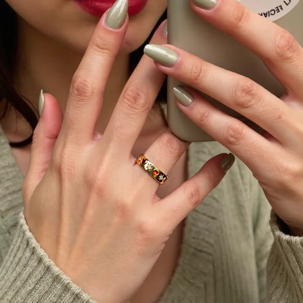 Wholesale Heart-shaped zircon ring copper-plated personality ring couple style men and women ring