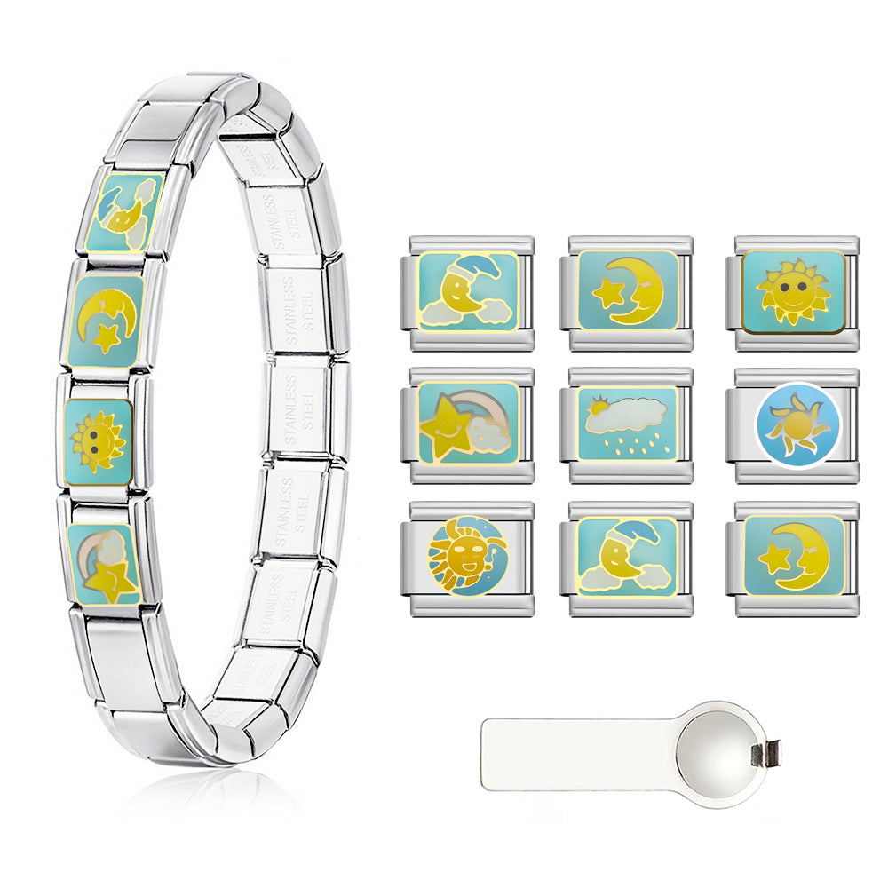 Wholesale Trendy Italian Stainless Steel Modular DIY Charm Bracelet with Sun Moon Star Cloud Charms for Fashion Accessory Resale