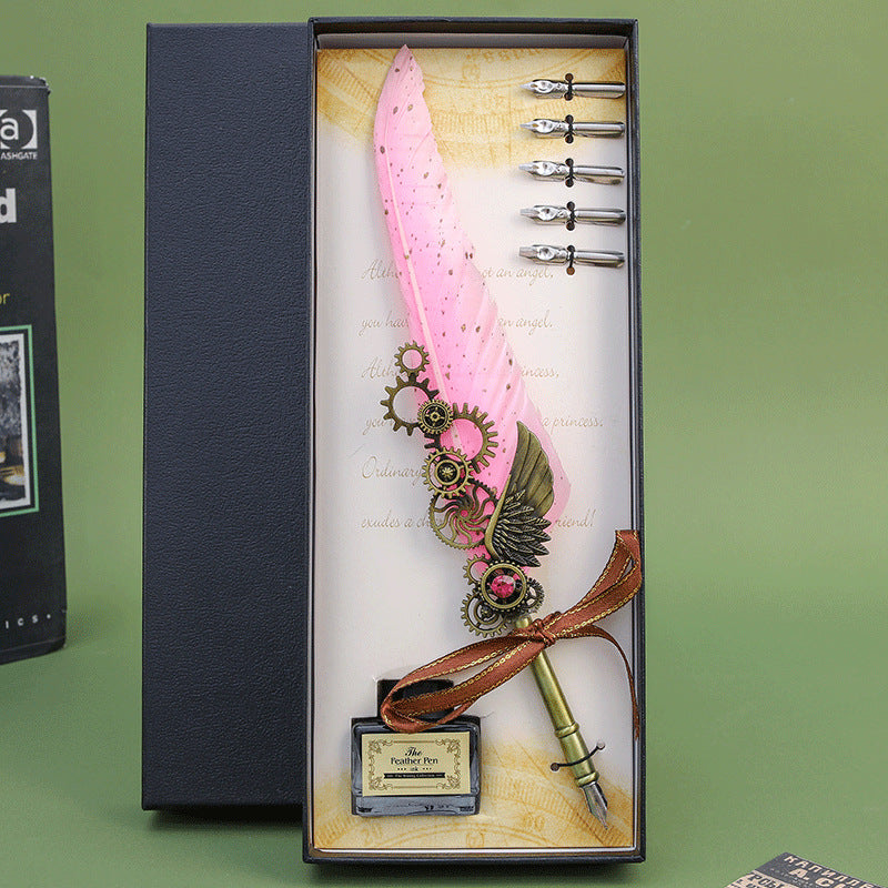 Wholesale Retro feather pen mechanical  gears gift box
