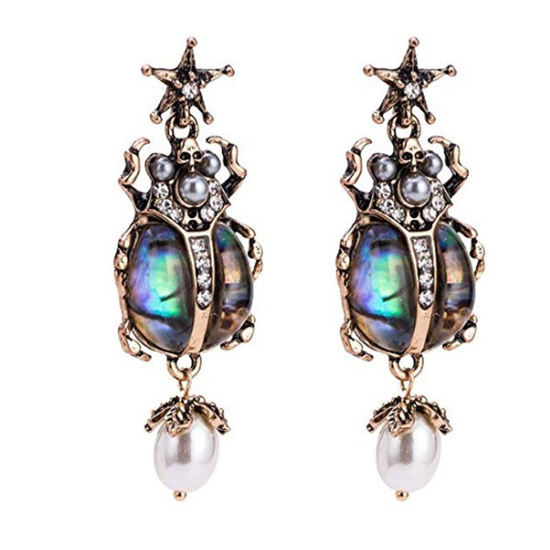 Wholesale Bohemian Shell Beetle Stud Earrings Pearl Ladybug Design Fashion Jewelry Gift