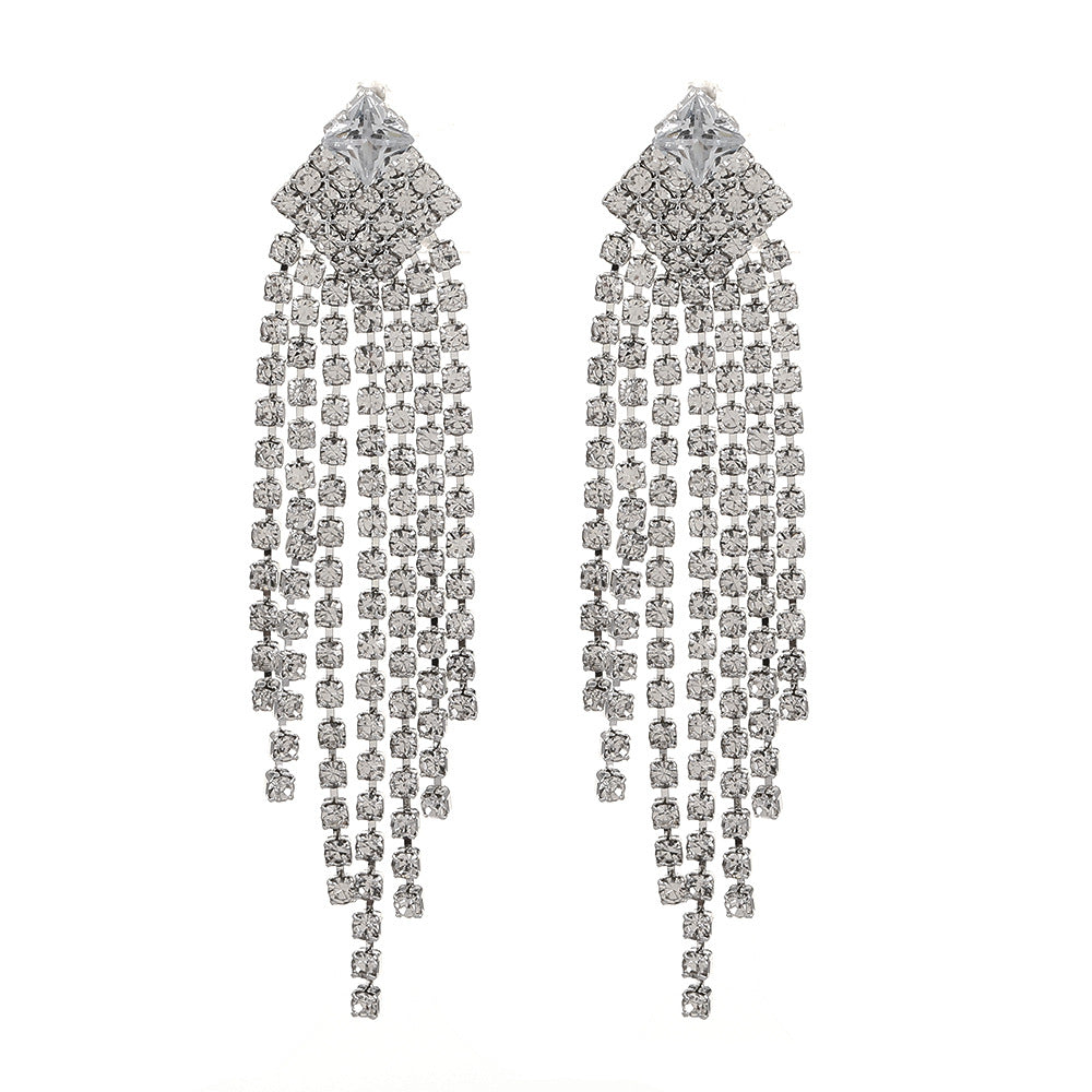 Wholesale Light Luxury Exaggerated Tassel Rhinestone Earrings ACC-ES-MY031