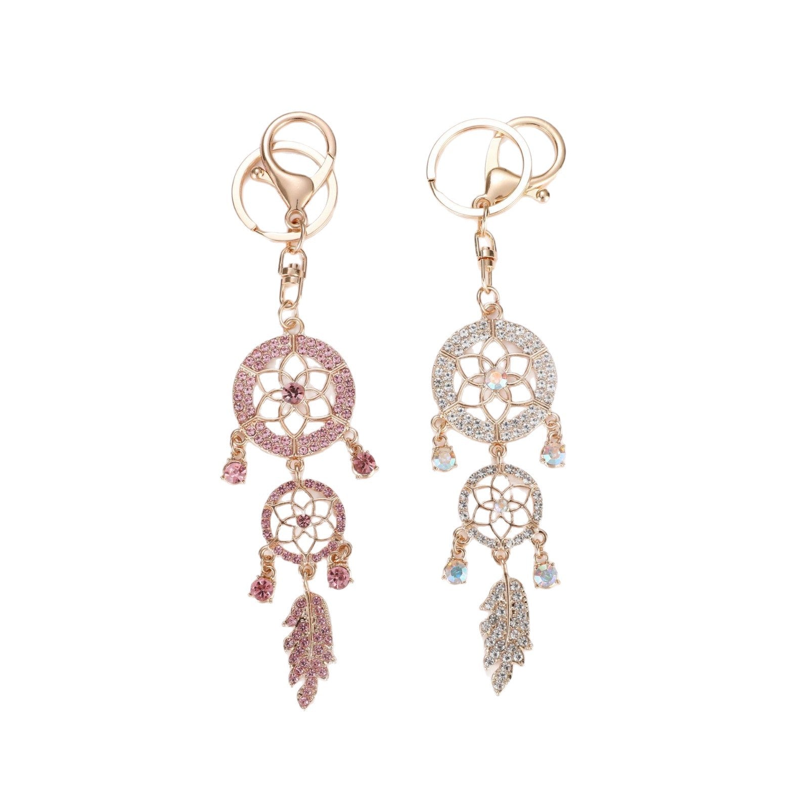 Wholesale  New Dream Catcher Creative Diamond Hollow Feather Keychain Car Bag Pendant Metal Small Gift