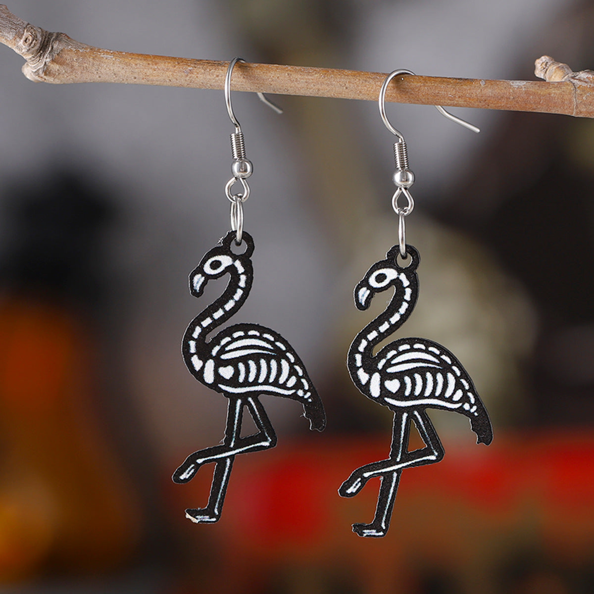 Wholesale Halloween Gothic Skull Flamingo Wooden Earrings ACC-ES-ChuLian045