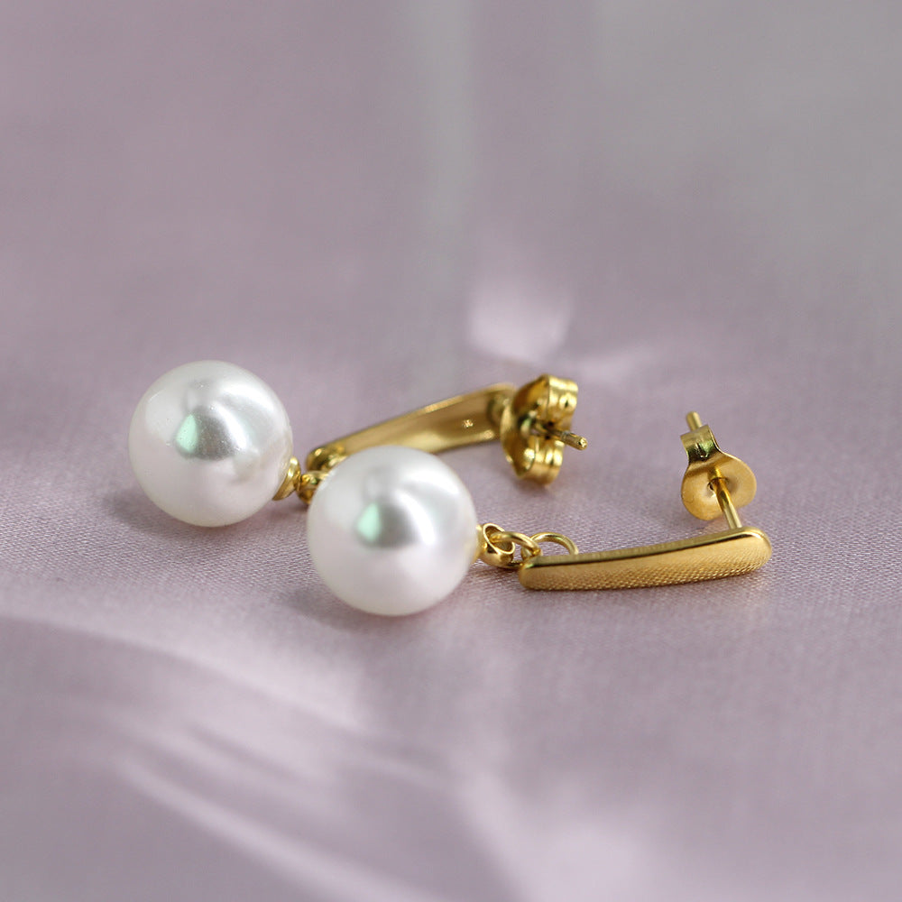 Wholesale Titanium Steel Earrings Pearl Dangle Earrings