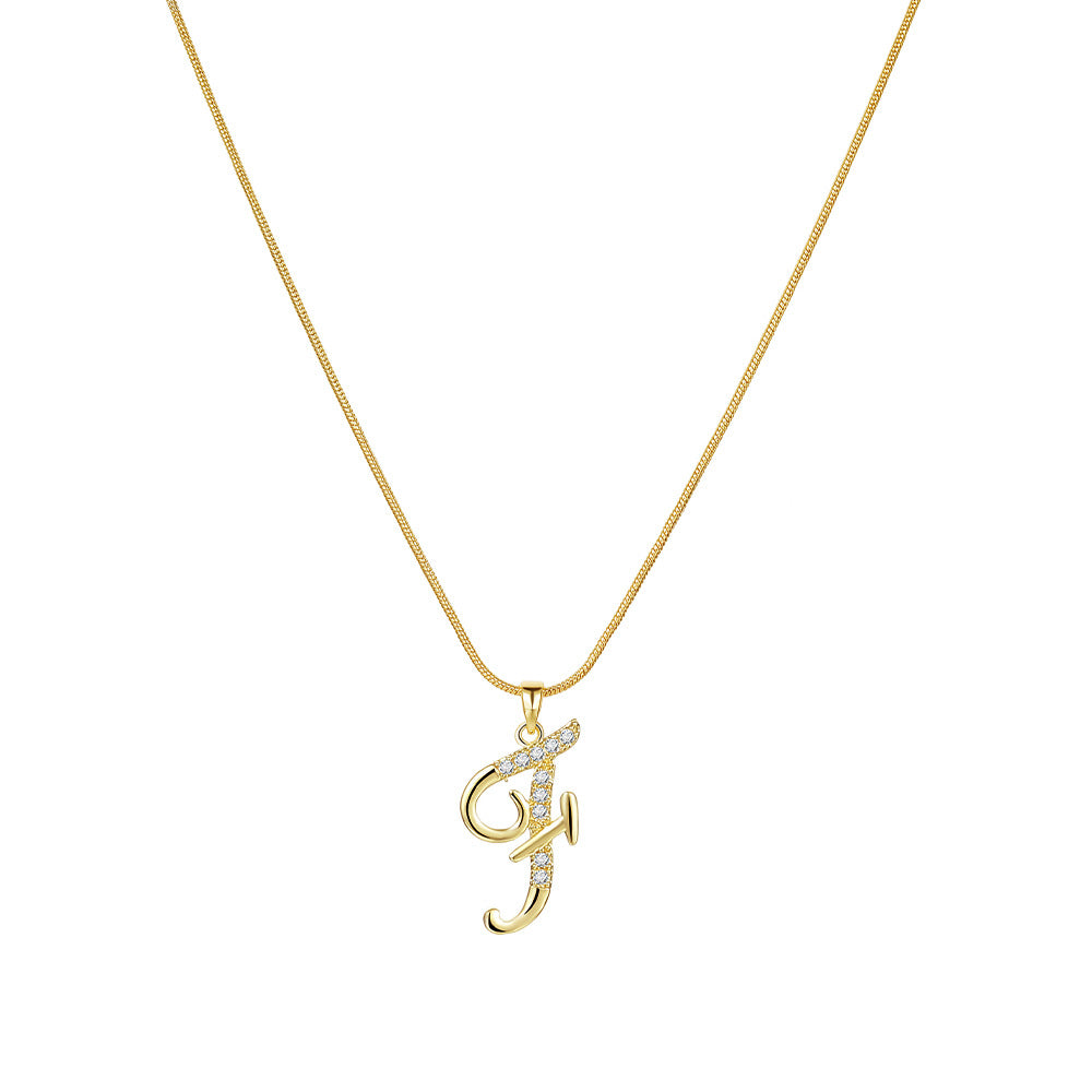 Wholesale 26 Letter Creative Simple Copper Zircon Snake Chain Gold Necklace