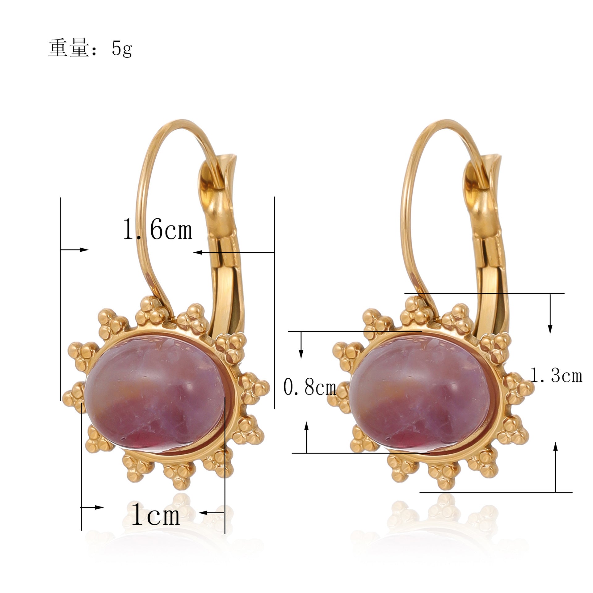 Wholesale Stainless Steel Golden Flower  Natural Stone Pendant Earrings