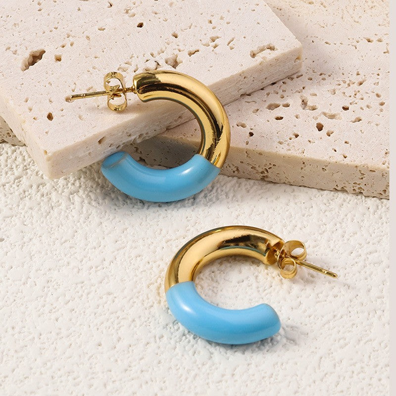 Wholesale Bohemian Beach Style Stainless Steel Earrings Oil Drop Earrings 18k Earrings ACC-ES-Ruix002