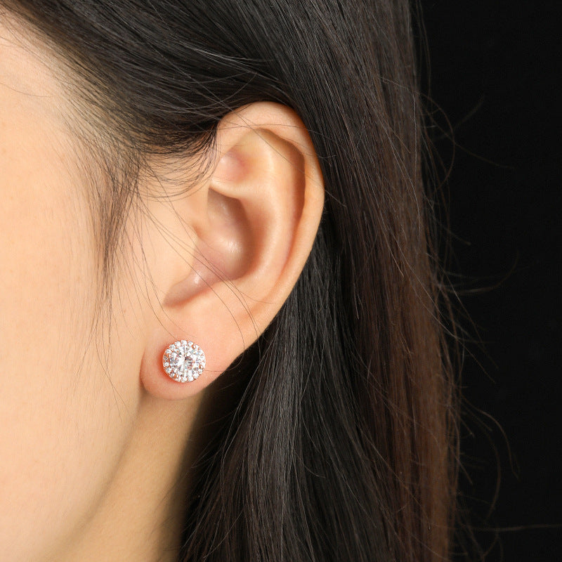 Wholesale S925 Sterling Silver Simple All-match Four-claw Round Single Diamond Earrings