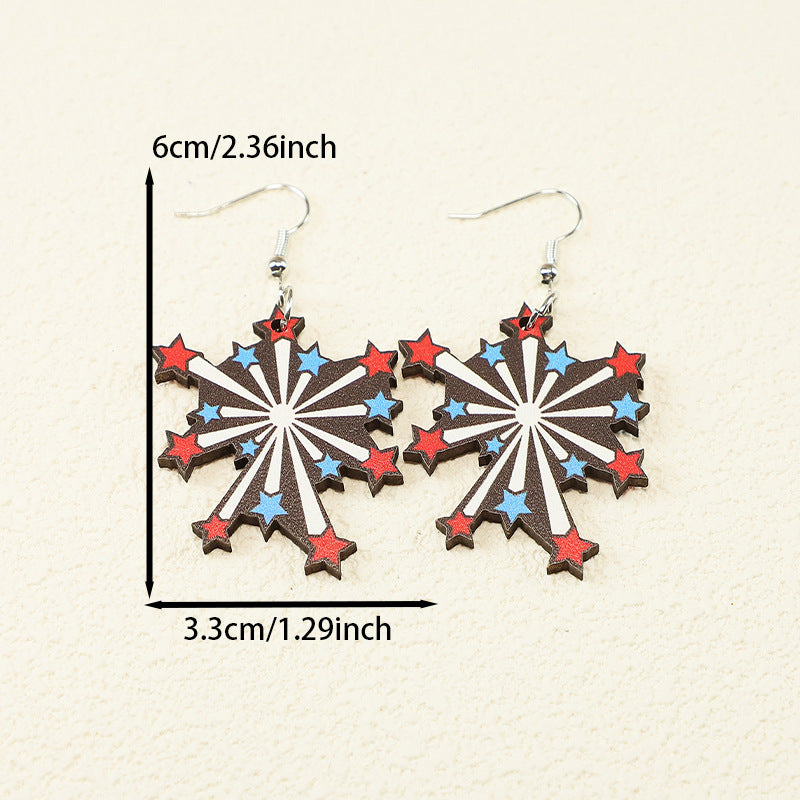 Wholesale Independence Day LOVE fireworks gesture blue, white and red wooden earrings