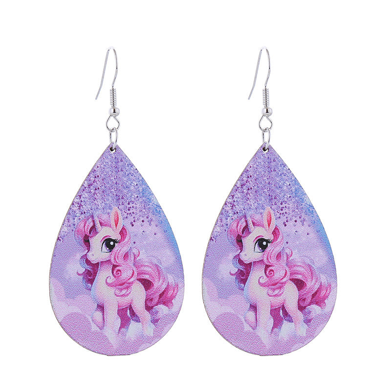 Wholesale Mother' s Day Wooden MOM Leopard Print Lip Print Creative Cartoon Earrings