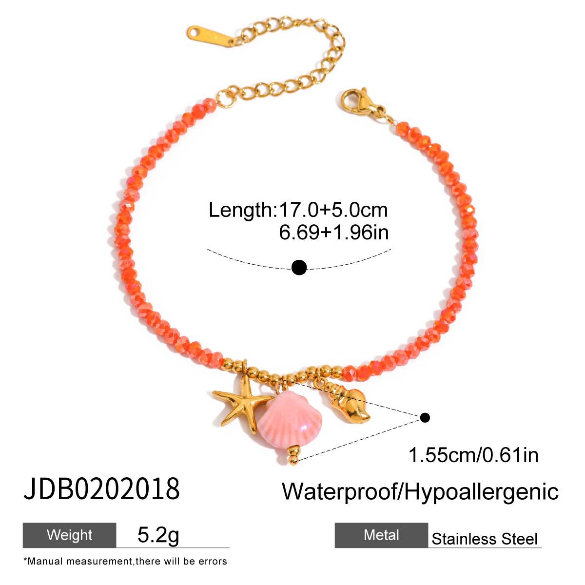 Wholesale  18K gold stainless steel pearl starfish conch rib shell pendant bracelet