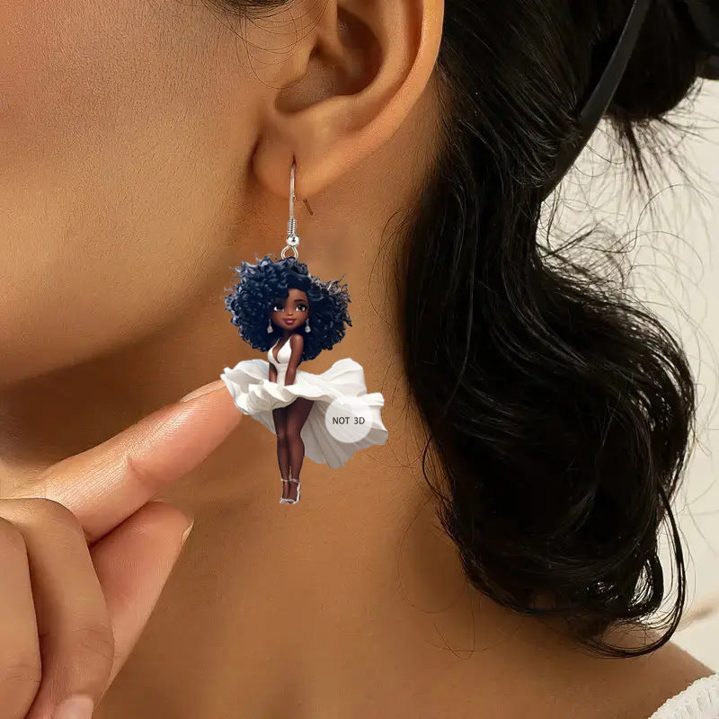 Wholesale White Dress Asian Girls 2D Acrylic Earrings