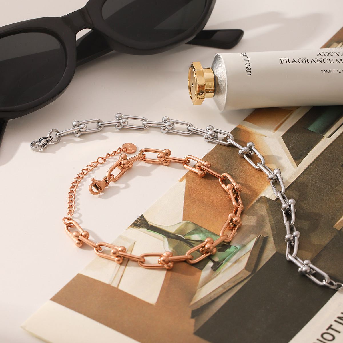 Wholesale  Gold Rose Gold U-shaped Horseshoe Buckle Titanium Steel Bracelet