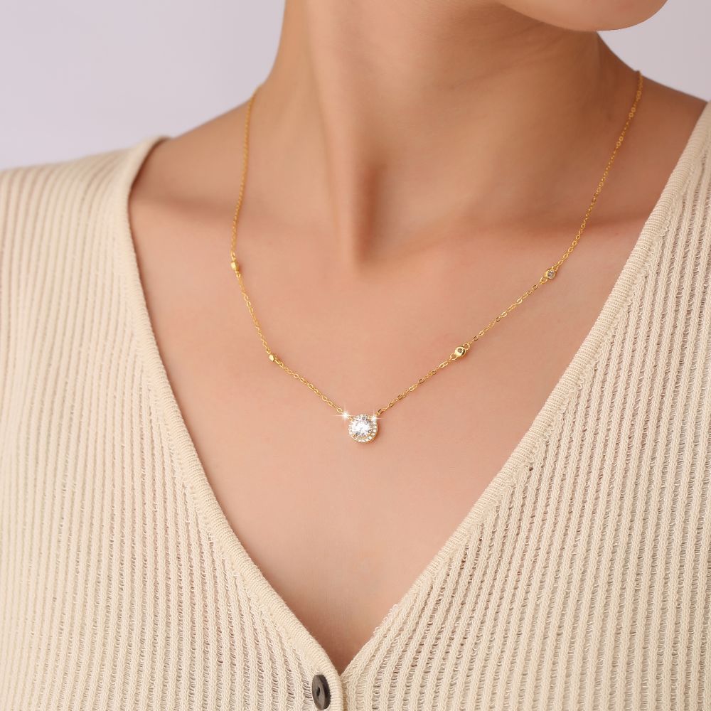 Wholesale S925 Sterling Silver Inlaid Zircon Dot Starlight Necklace