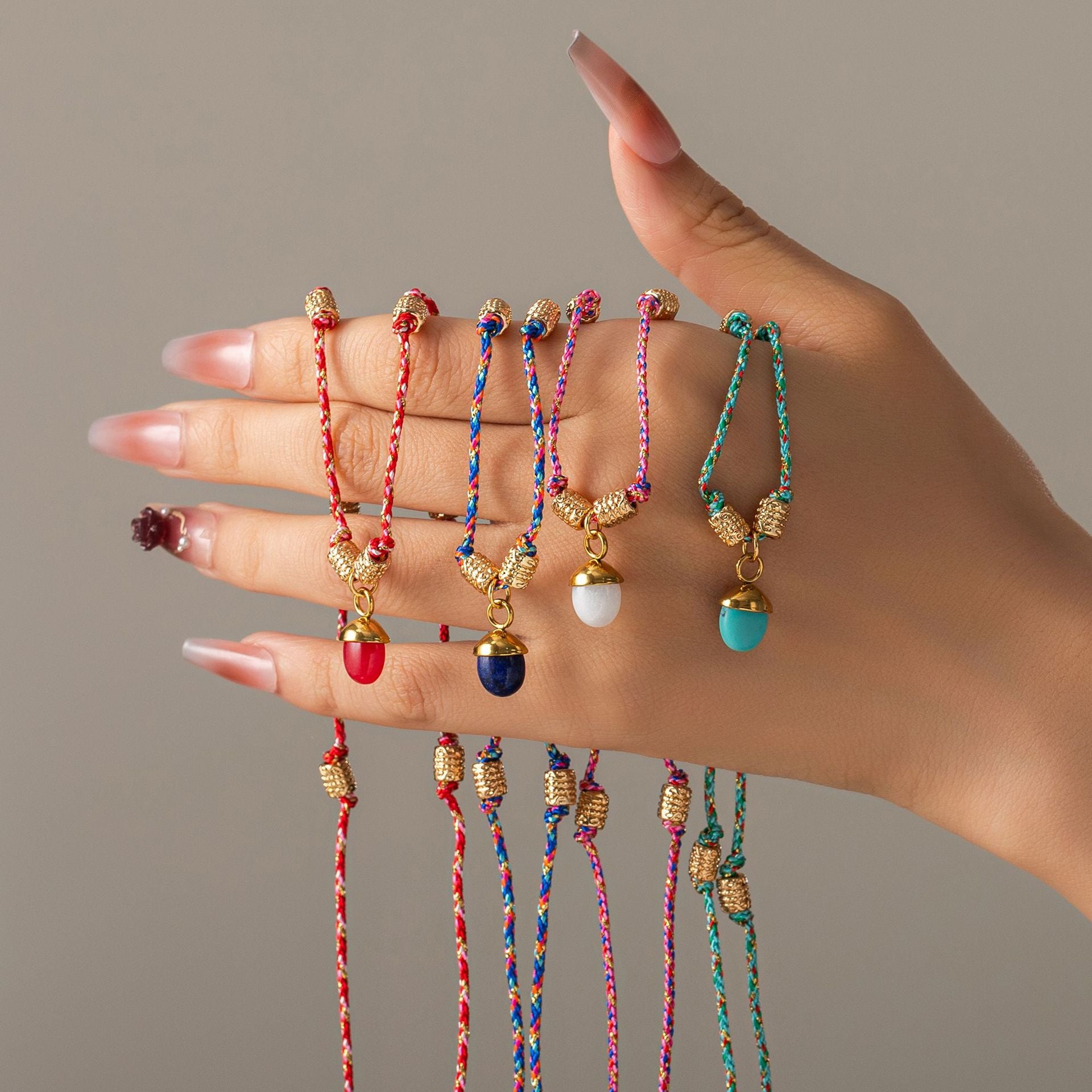 Wholesale Titanium Steel Necklace Half Circle Natural Stone Acorn Pine Cone Pendant