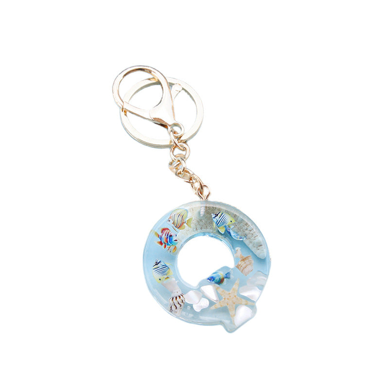 Wholesale Ocean tropical fish 26 English letters epoxy resin keychain