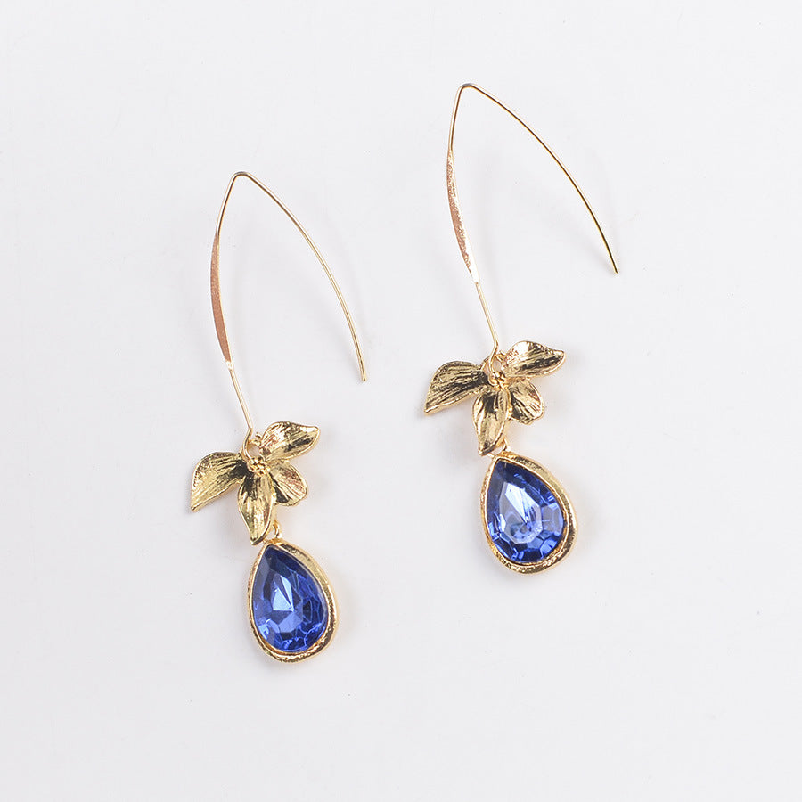 Wholesale Retro Orchid Drop Earrings Sapphire Blue Faux Pearl Zinc Alloy Boutique Jewelry Accessory