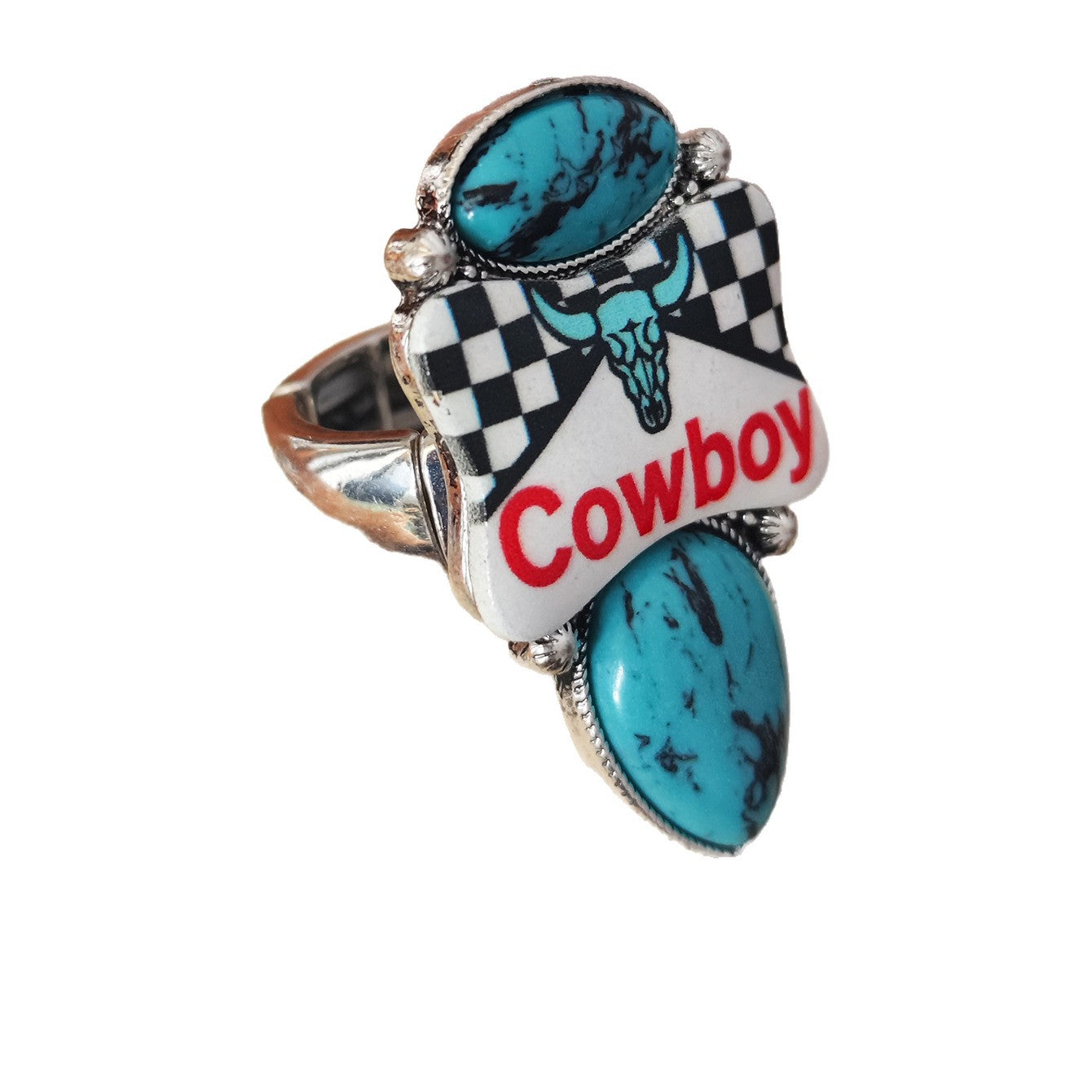 Wholesale Western Cowboy Bohemian Checkerboard Bull Head Jewelry Set Zinc Alloy With Turquoise Pendant Necklace Earrings Ring Trendy Gift