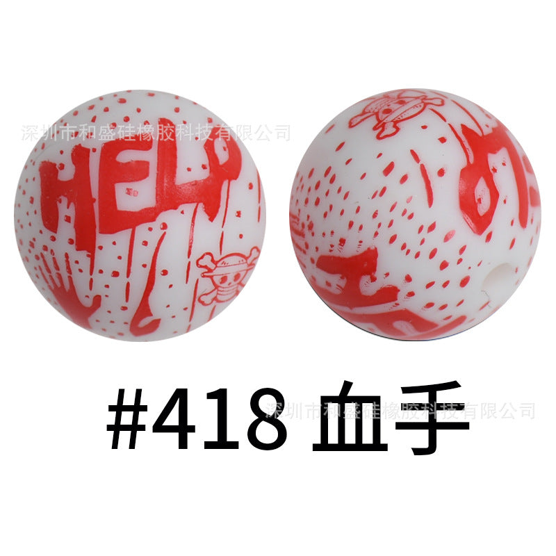 Wholesale 50pcs 15mm Western Style Leopard Skull Color Aztec Printed Silicone Balls Beads ACC-BDS-HeSheng002