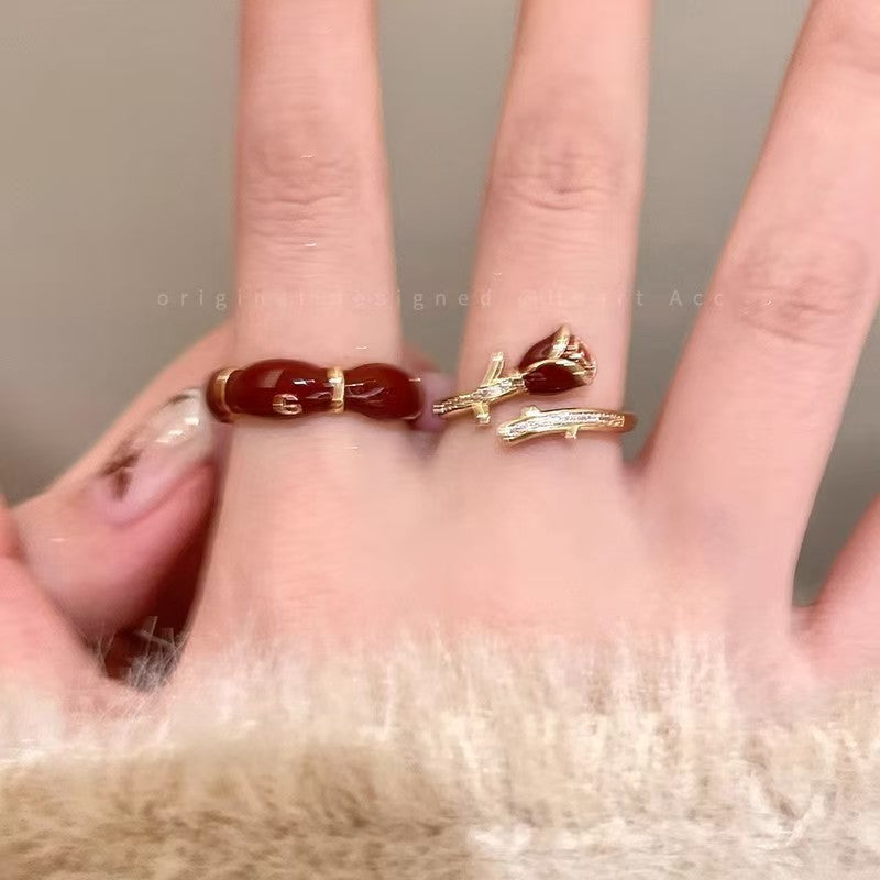 Wholesale Alloy Zircon Ring Wine Red Design Stackable Adjustable Women S Fashion Jewelry Gift