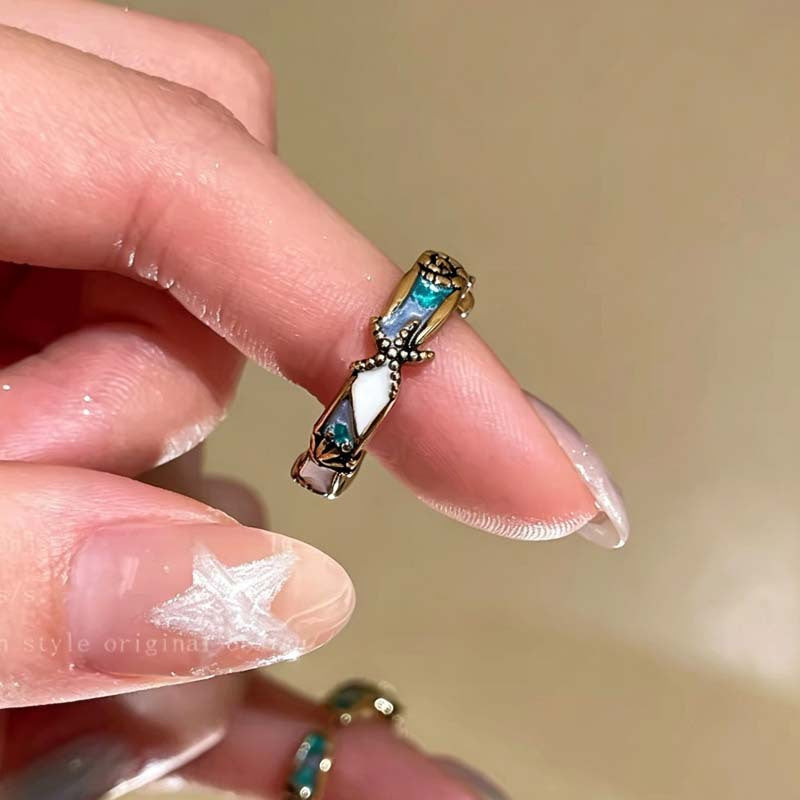 Wholesale Ocean Party Retro Starfish Shell Pearl Enamel Women S Adjustable Stacking Ring Jewelry Accessory