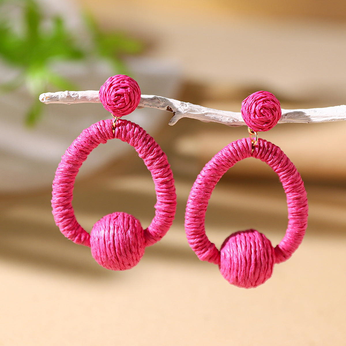 Wholesale Bohemian Exaggerated Raffia Earrings Hand Woven ACC-ES-XLH002