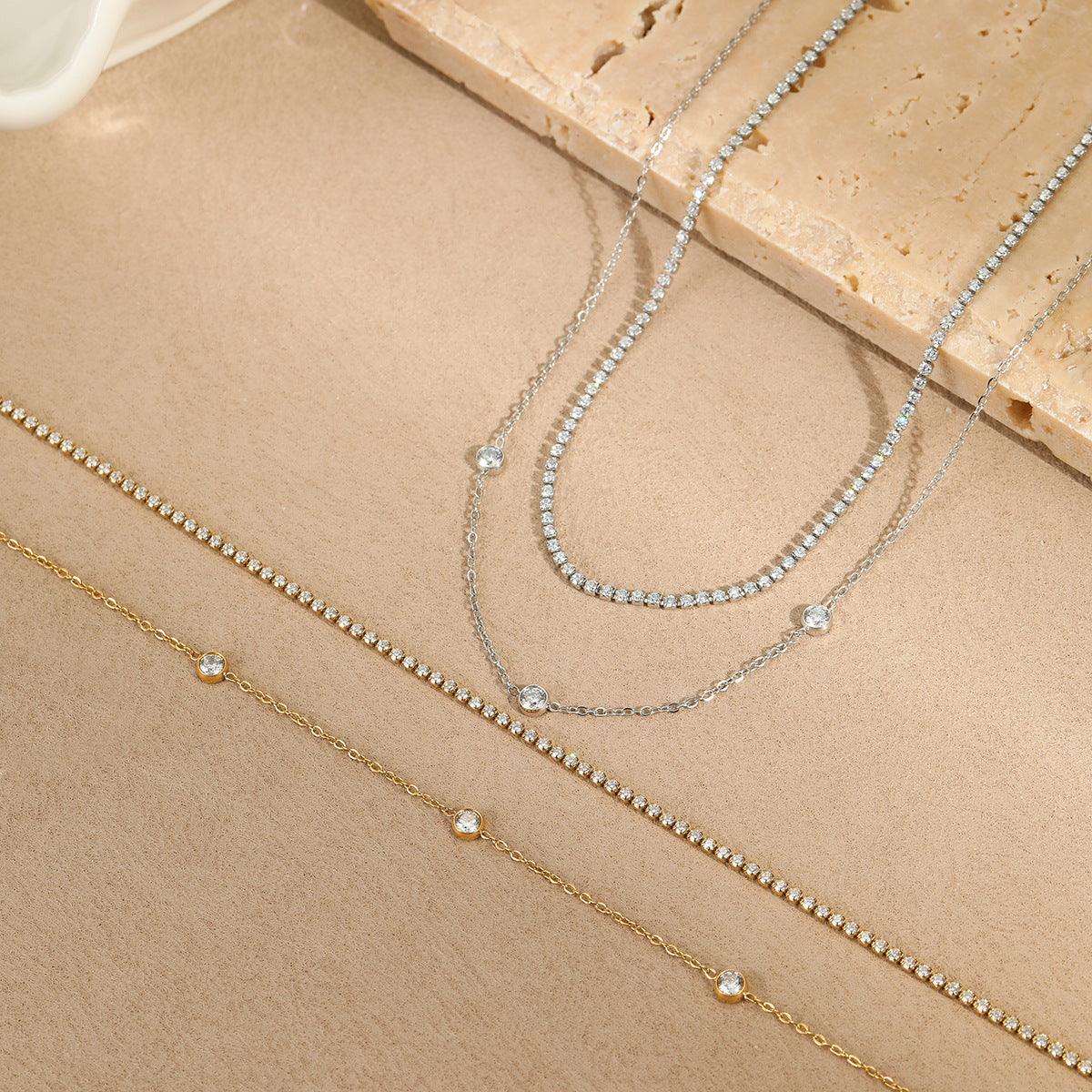 Wholesale  zircon stainless steel stacked necklace