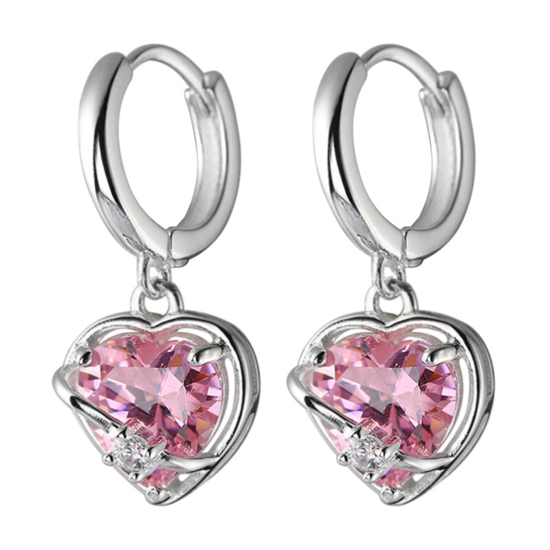 Wholesale s925 sterling silver pink love ear buckle geometric earrings