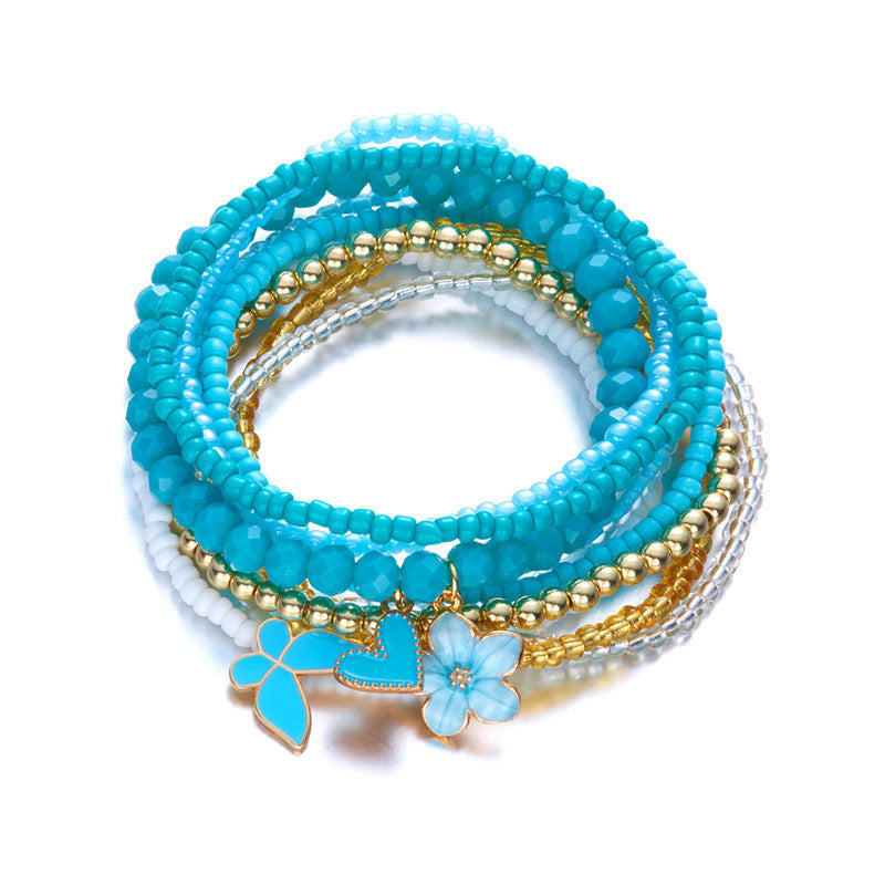 Wholesale Bohemian 9-Piece Set of Butterfly Flower Heart Pendant Beaded Bracelet