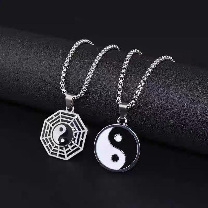 Wholesale Stainless Steel Drip Oil Tai Chi Gossip Pendant Necklace Chinese Style Hip Hop Trendy Jewelry Accessory for Party