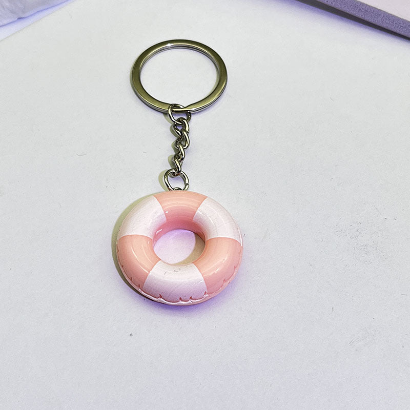 Wholesale Trendy Donut Swim Ring Resin Keychain Pendant Blue White Vacation Style Bag Charm Car Key Accessory