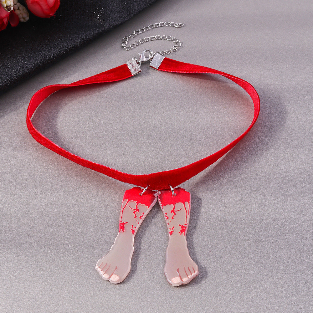 Wholesale horror broken foot necklace  Halloween double foot clavicle chain