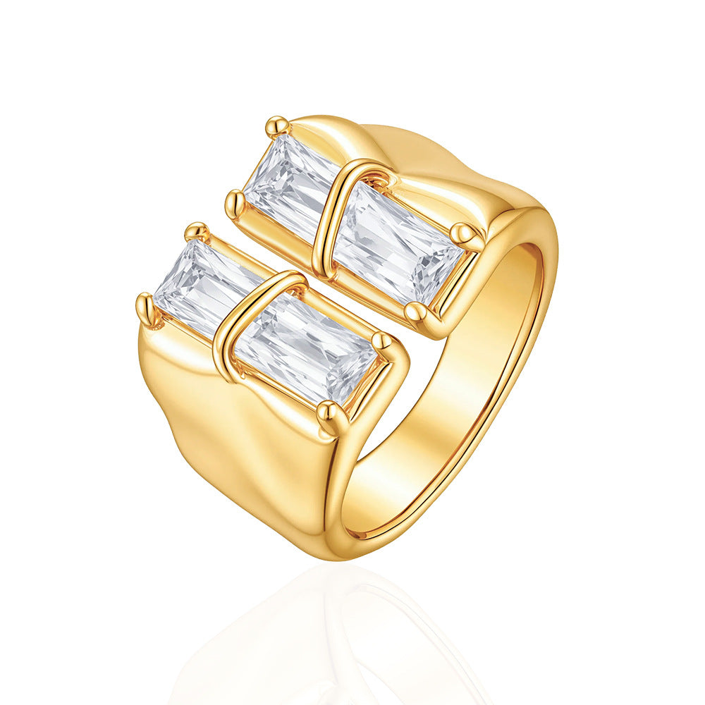 Wholesale Gold Tone Copper Zircon Open Ring Geometric Design Everyday Wear Women Fashion Accessory