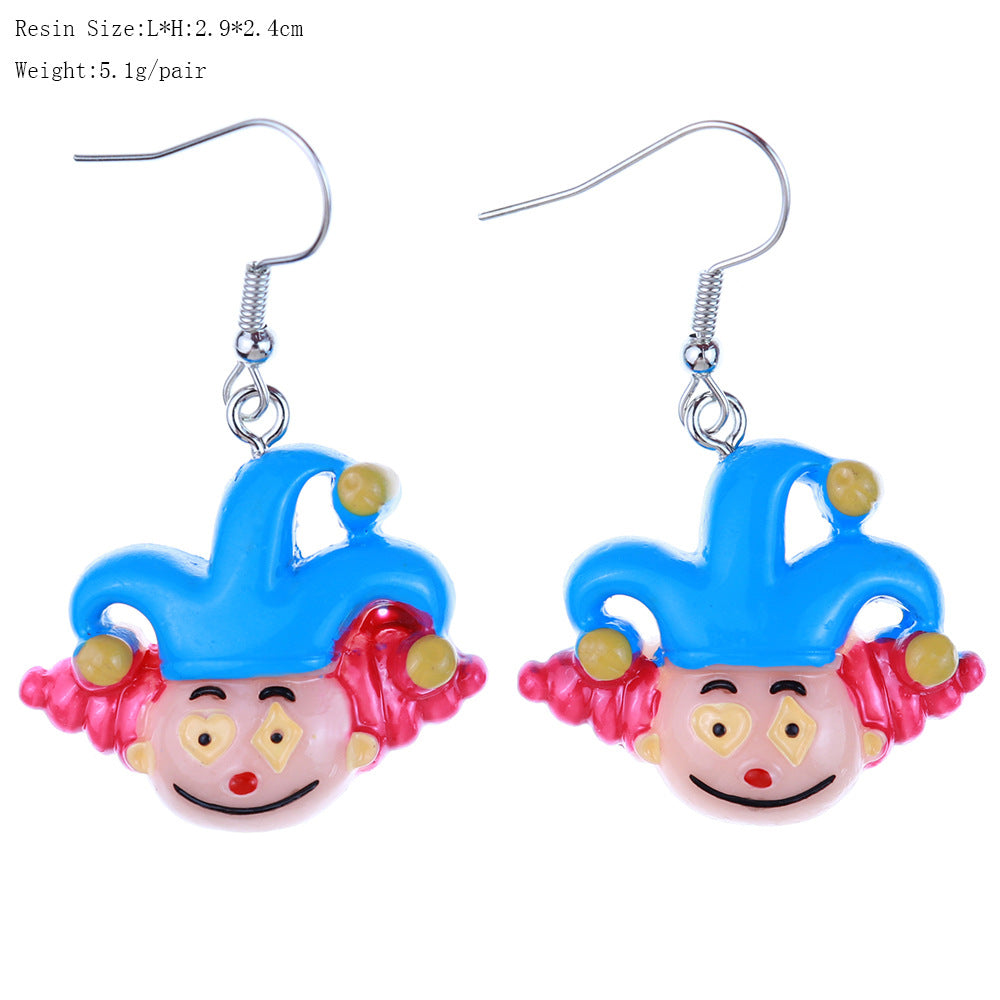 Wholesale fun cute funny cartoon circus clown earrings