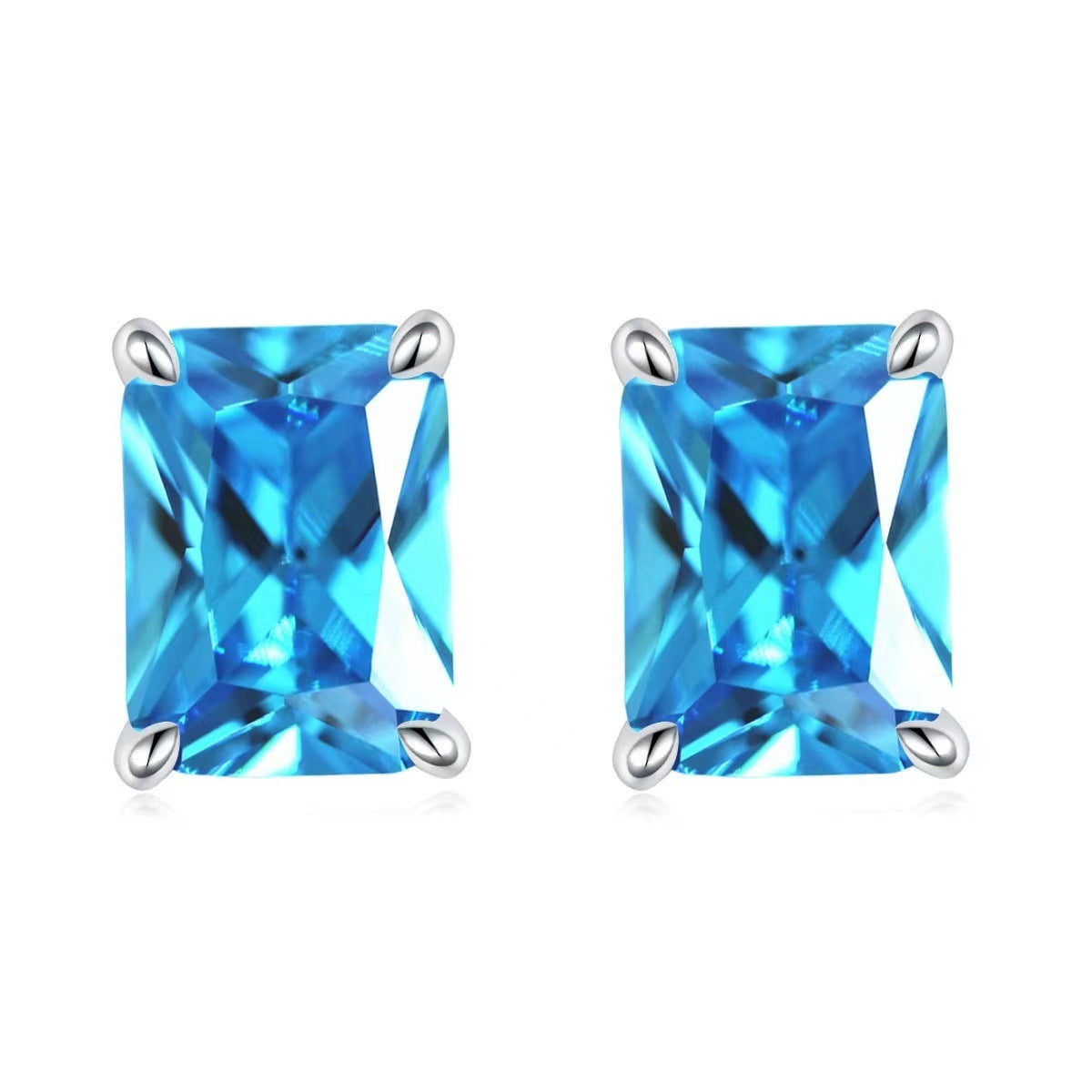 Wholesale Colorful Rectangular Gemstone Earrings European American Style Inlaid Zircon Fashion Accessory