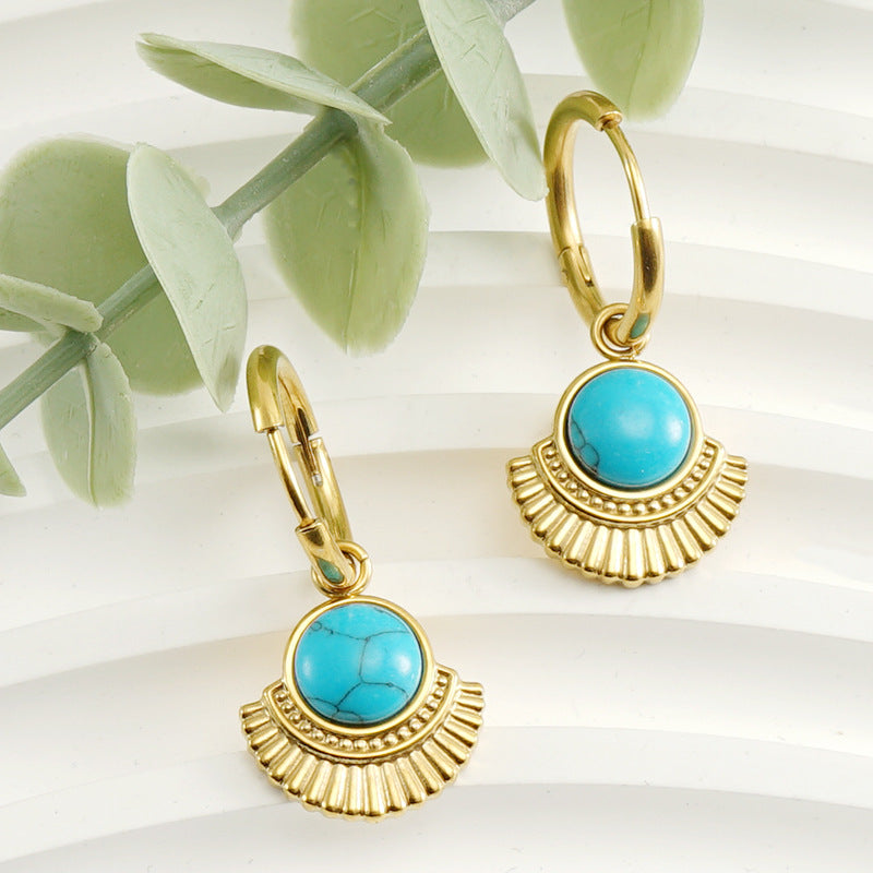 Wholesale Gold Plated Stainless Steel Fan Shape Geometric Earrings for Boutique Resale