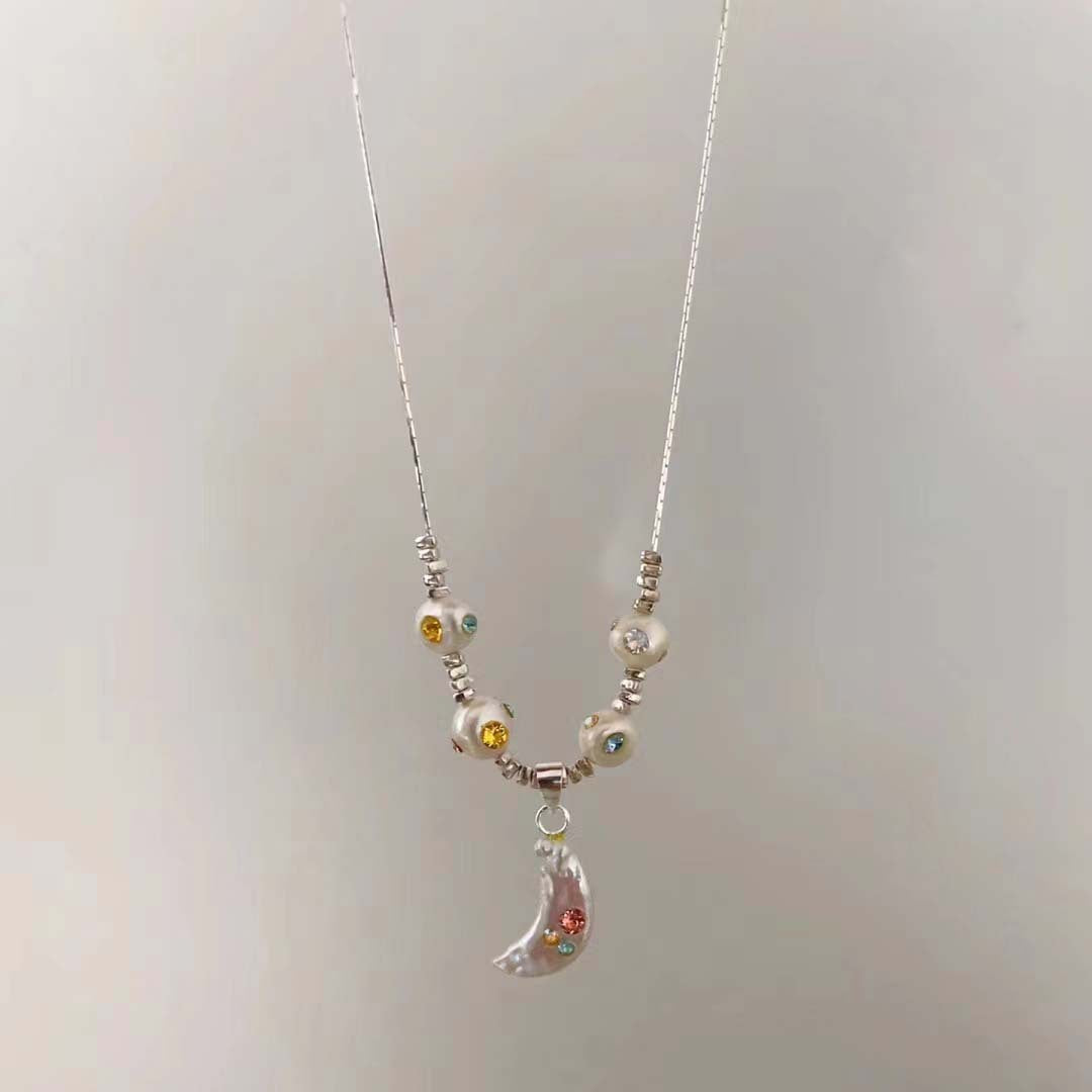 Wholesale  Baroque Pearl Crescent broken silver necklace