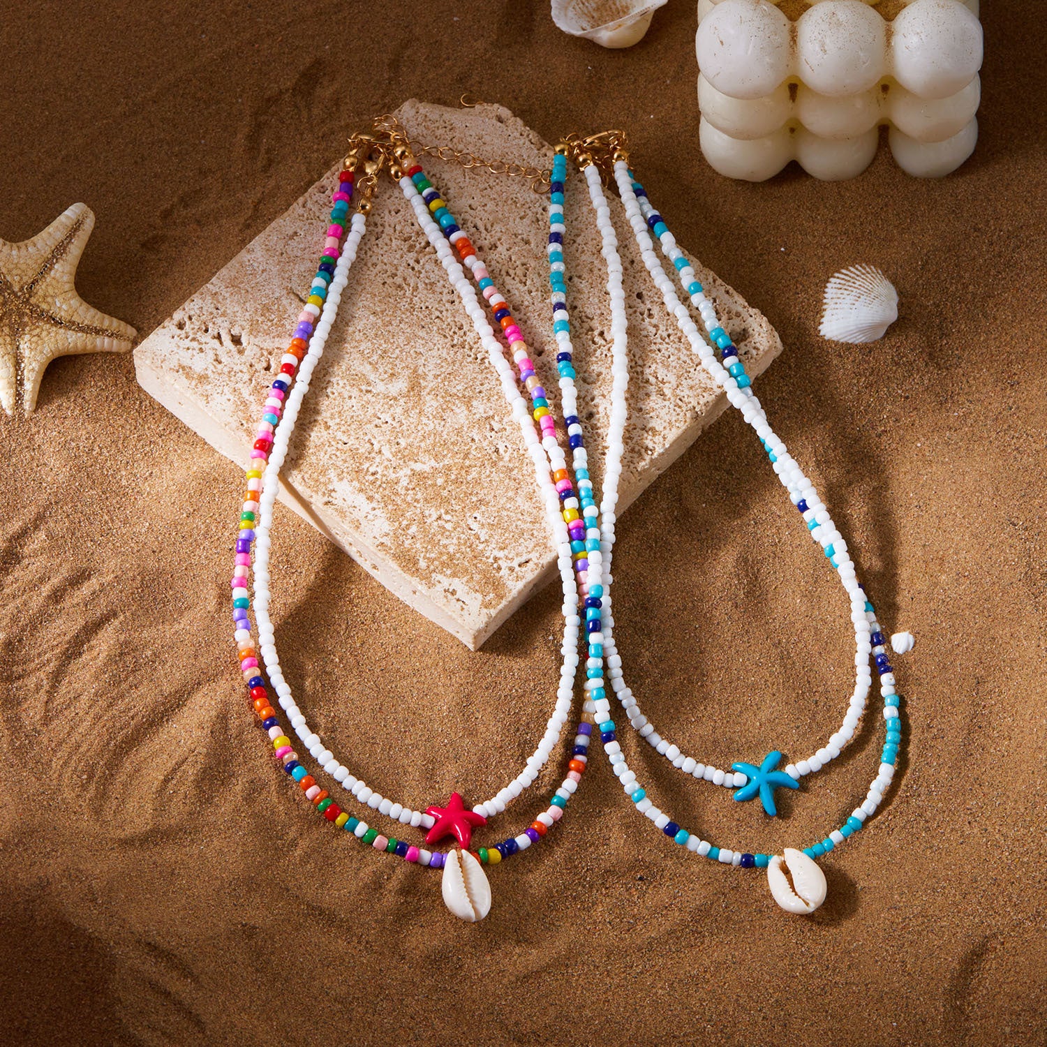 Wholesale  Bohemian Holiday Style Necklace  Rice Bead Double Layer Necklace