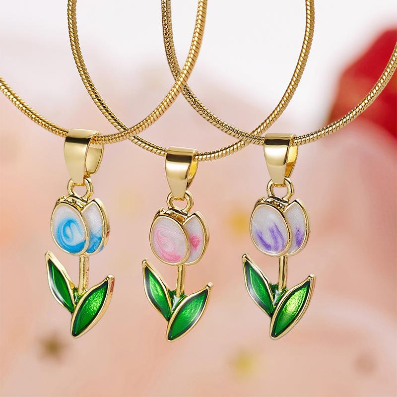 Wholesale  Romantic Tulip Flower Necklace Clavicle Chain
