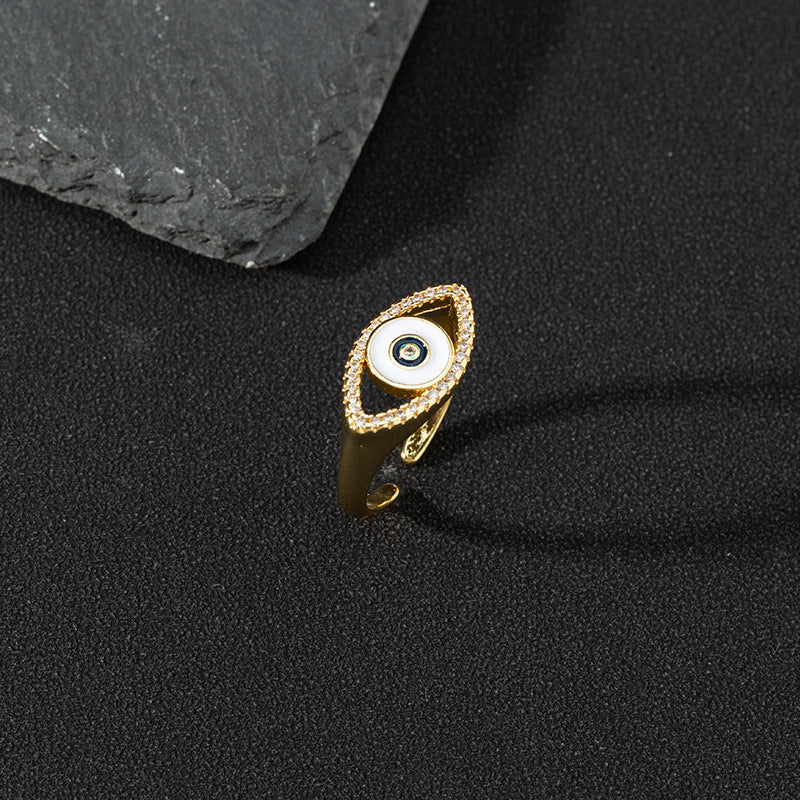 Wholesale Evil Eye Vintage Open Ring Copper Zircon Enamel Ring Fashion Jewelry Accessory For Everyday Wear