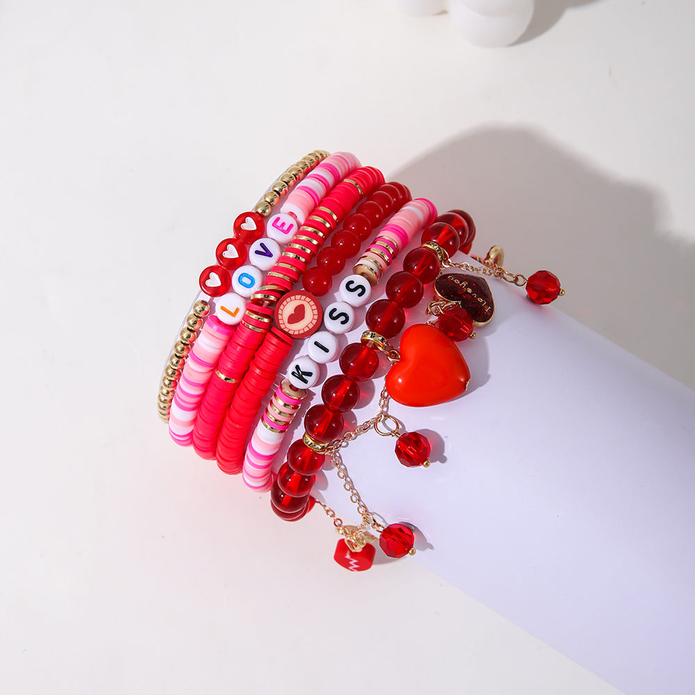 Wholesale Multi-layer Stacking Crystal Tassel Valentine's Day Bracelet